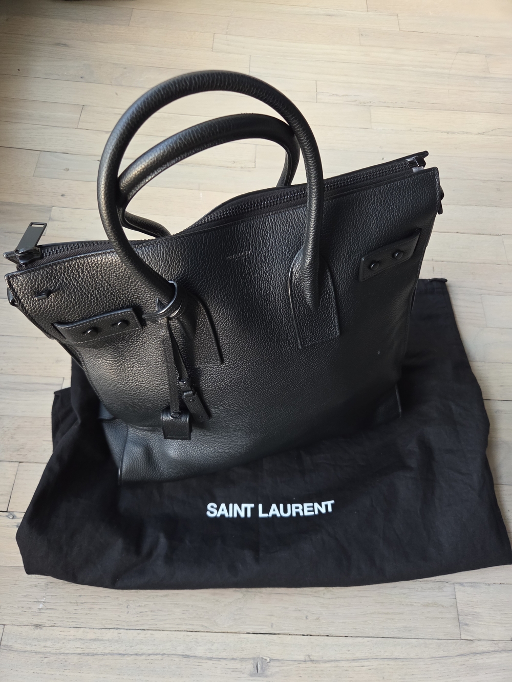 Saint Laurent Sac Du Jour Black Pebbled Leather Top-Handle Tote